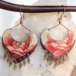 Rose Dangle Earrings Artisan Copper Statement Jewelry Evening Gypsy Vibe